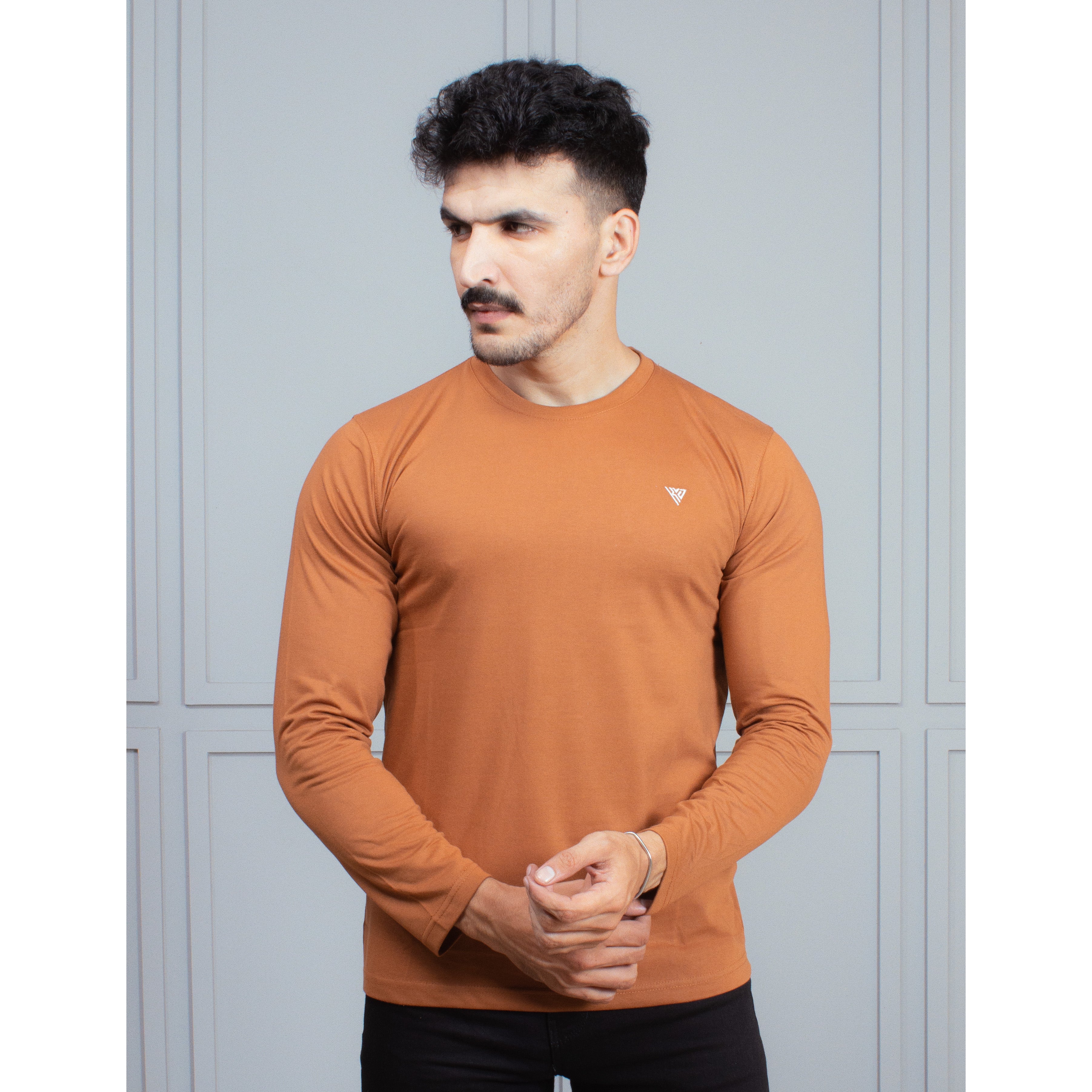 Men's full Sleeve Round Neck T-Shirt Camel Brown – Kjunction