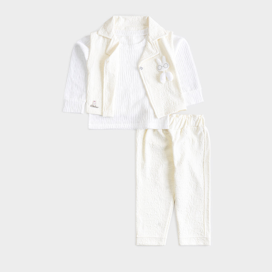 Girls 3 Pcs Suit – Light Green, Peach & Cream Winter Outfit Set (4 to 9 Years)