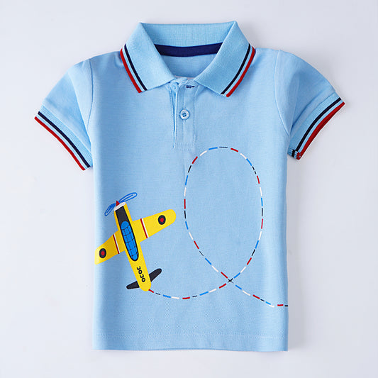 Boys Half Sleeves Polo T-Shirt (Airplane)