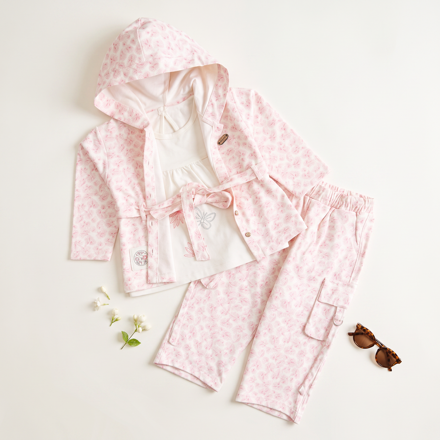 Girls 3 Pcs Suit – Skin, Green & Pink Winter Outfit Set (4 to 9 Years)