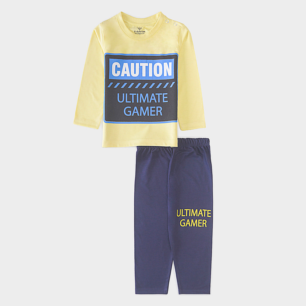Boys Printed Full Sleeve Suit (Caution)