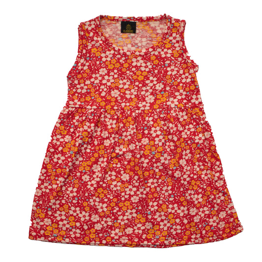 Girls Printed Frock Color Red Code-C