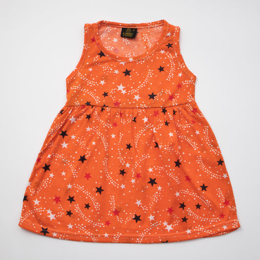 Girls Printed Frock Color Orange Code-B