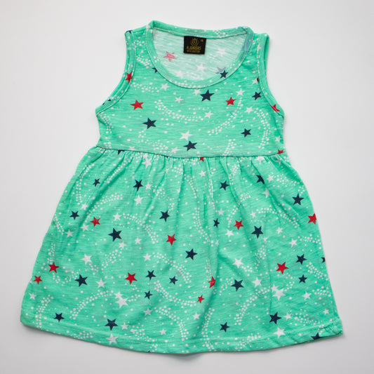 Girls Printed Frock Color Ice-Green Code-B