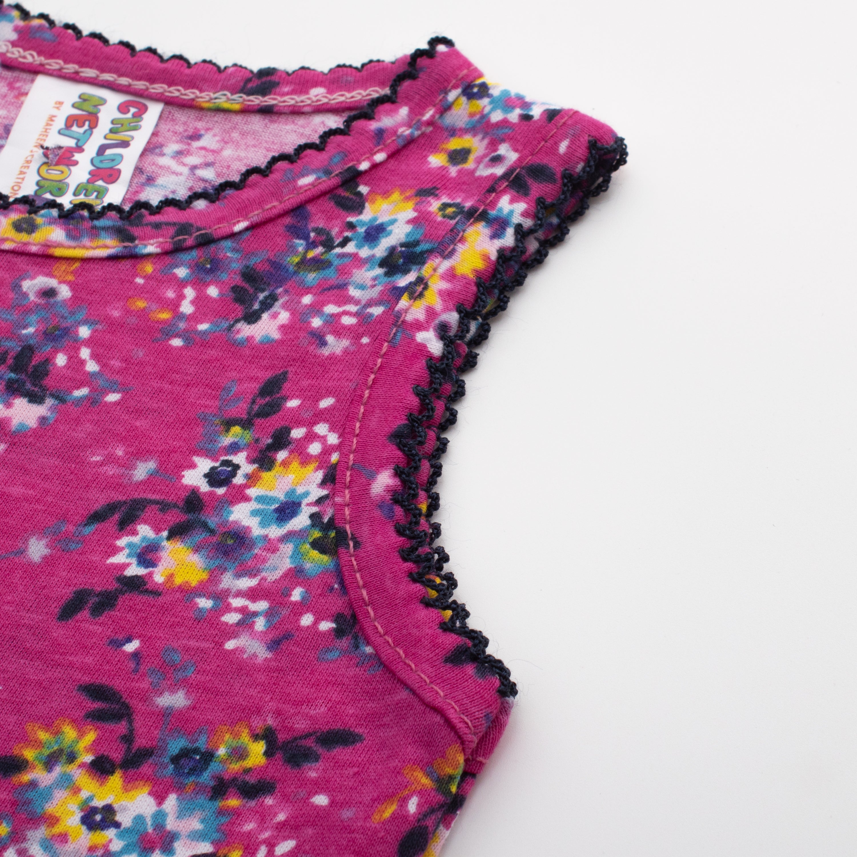Girls Printed Frock Color Dark-Pink Code-B