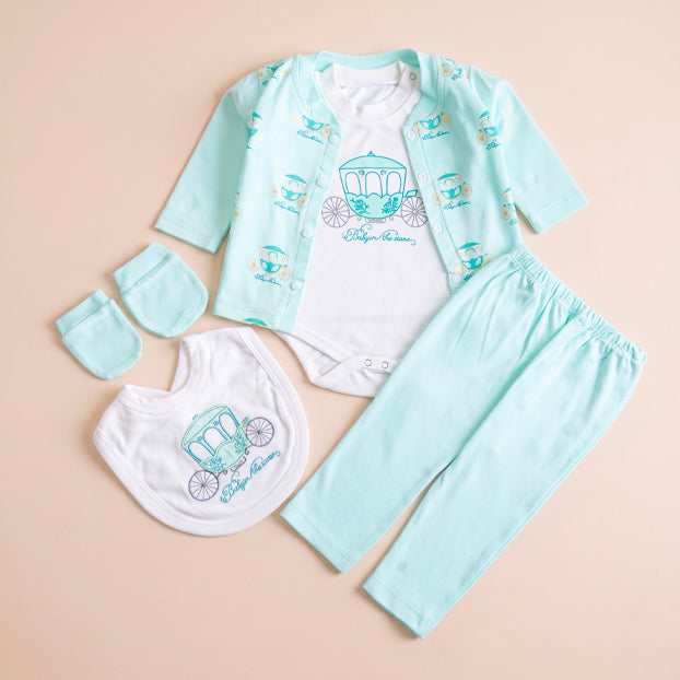 Infant Girls 3 Pcs Suit – Green, Peach & Pink Winter Outfit Set (3-6 Months)
