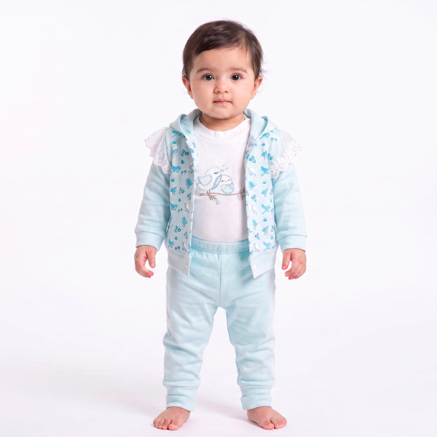 Infant Girls 3 Pcs Suit – Peach, Green & Pink Baby Winter Set (3-6 Months)
