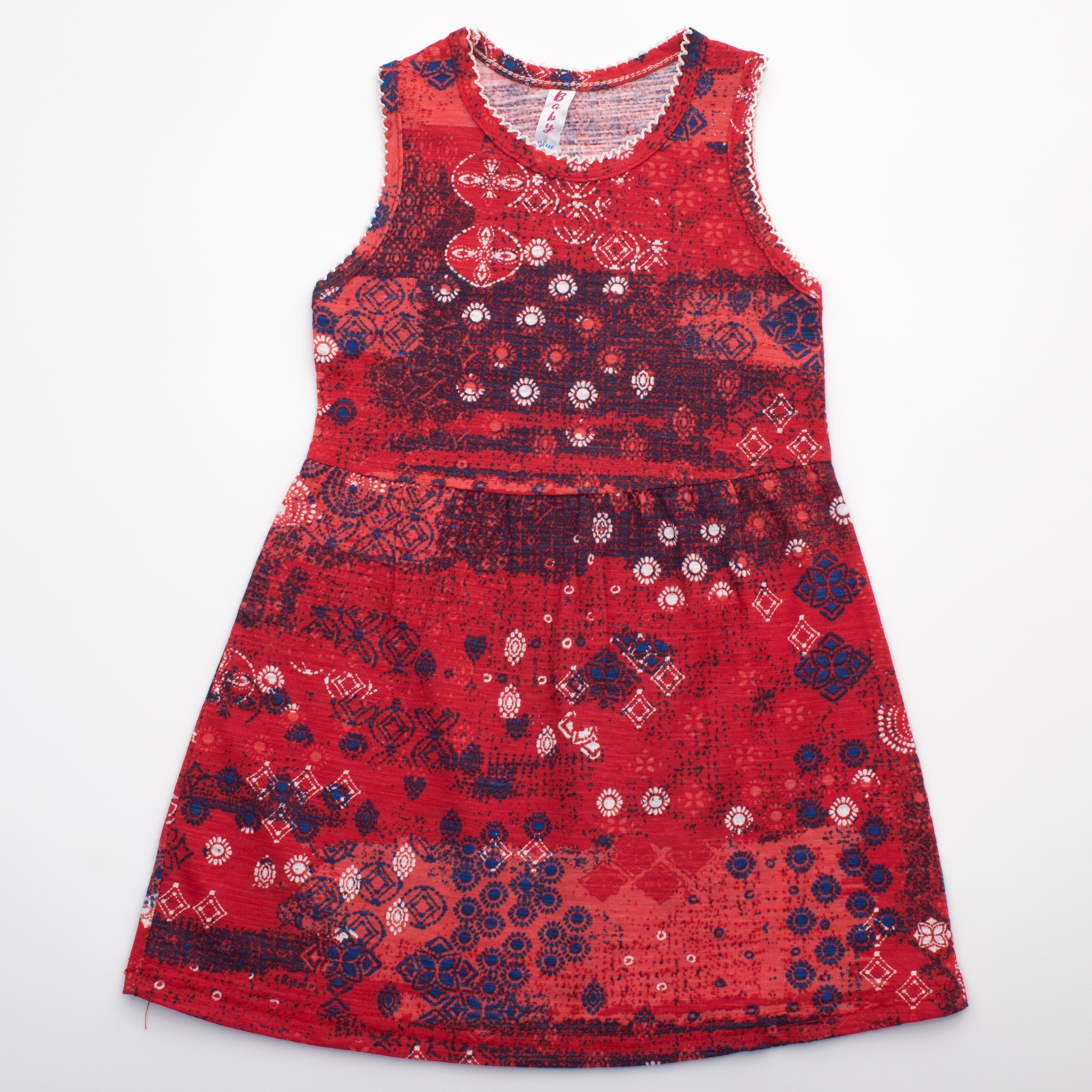 Girls Printed Frock Color Red Code-B