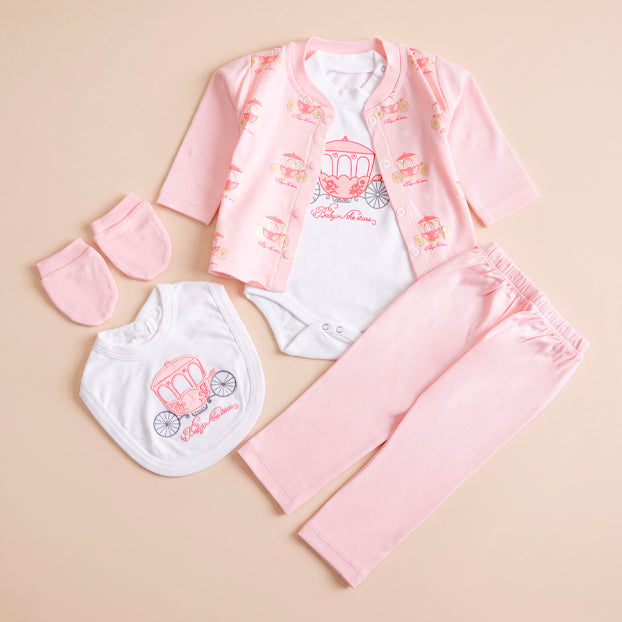 Infant Girls 3 Pcs Suit – Green, Peach & Pink Winter Outfit Set (3-6 Months)