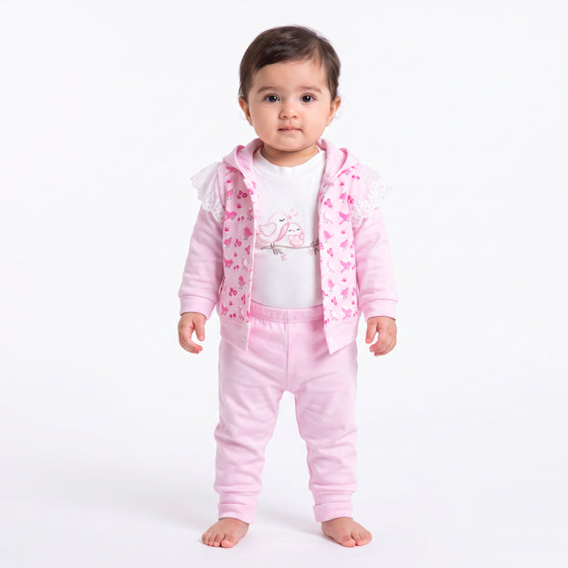 Infant Girls 3 Pcs Suit – Peach, Green & Pink Baby Winter Set (3-6 Months)