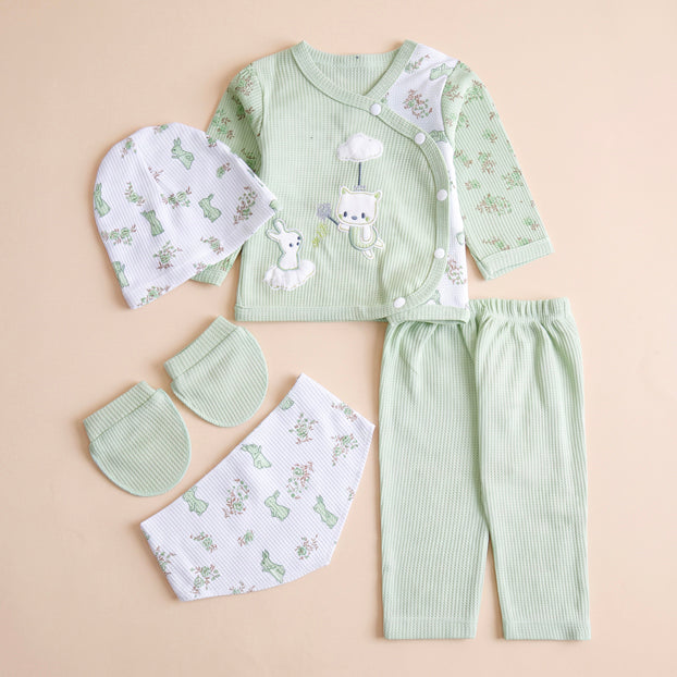Infant Girls 2 Pcs Suit – Green & Pink Winter Outfit Set (3-6 Months)