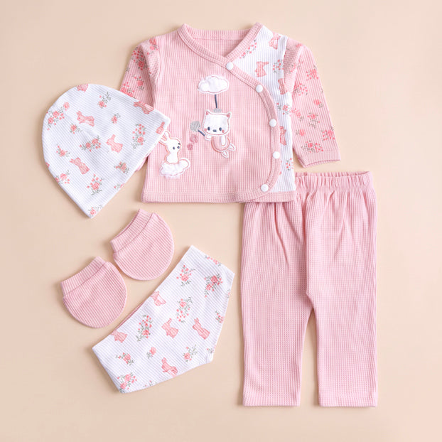 Infant Girls 2 Pcs Suit – Green & Pink Winter Outfit Set (3-6 Months)