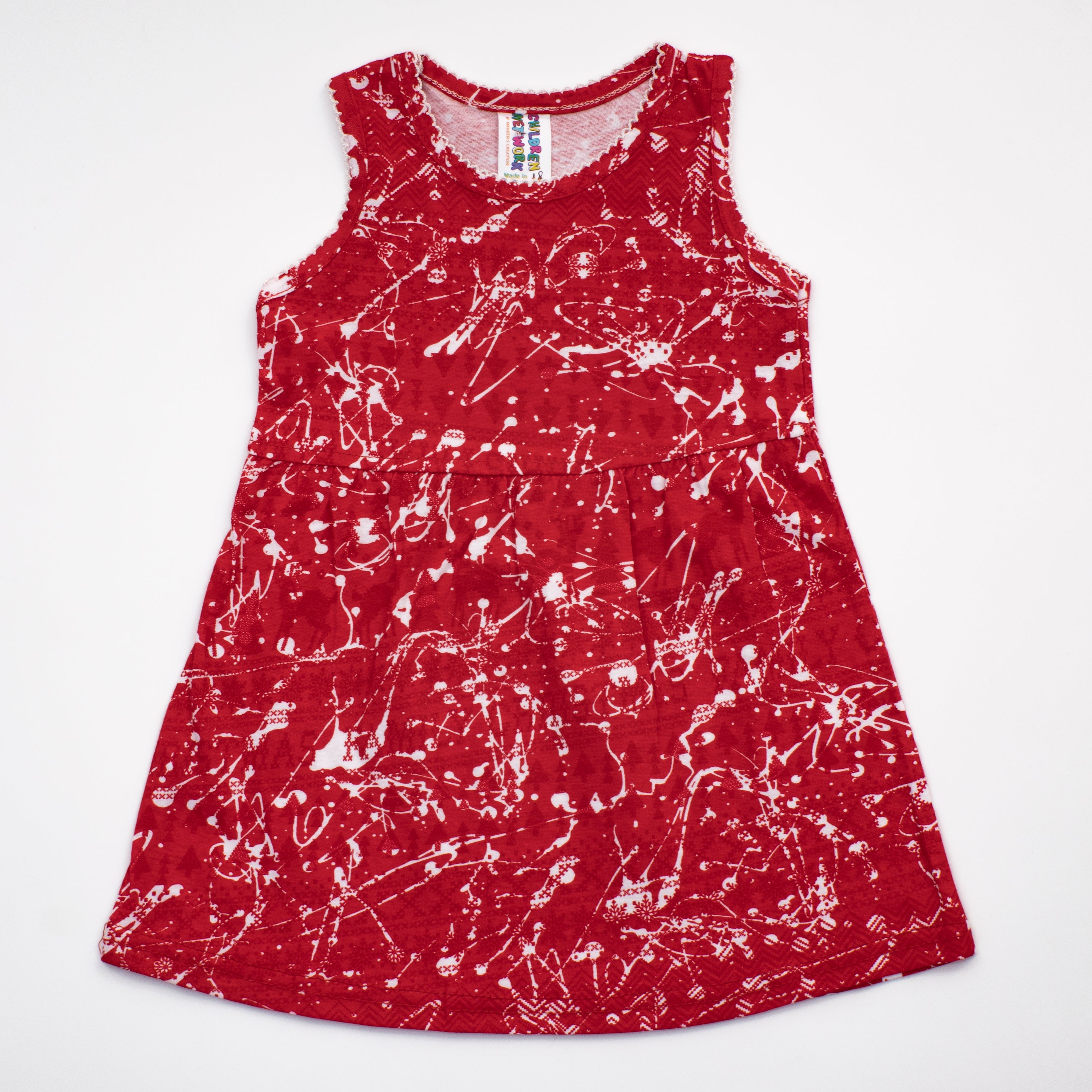 Girls Printed Frock Color Red Code-C