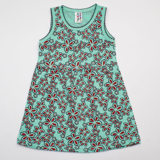Girls Printed Frock Color ice-Green Code-F