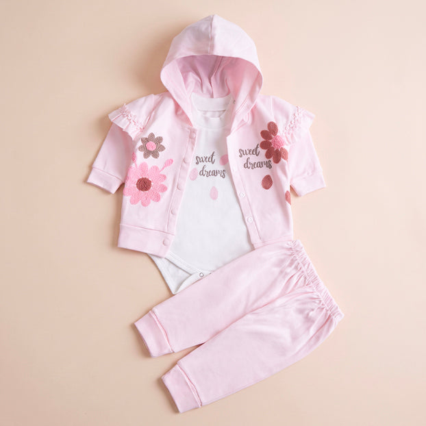 Infant Girls 3 Pcs Suit – Green, Peach, Pink & Yellow Winter Set (3-6 Months)