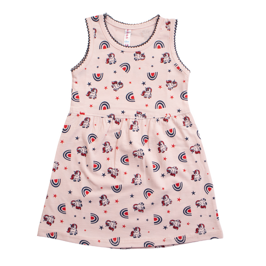 Girls Printed Frock Color Light-Pink Code-B