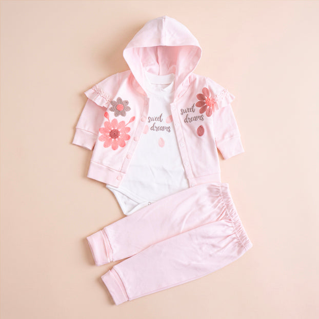 Infant Girls 3 Pcs Suit – Green, Peach, Pink & Yellow Winter Set (3-6 Months)