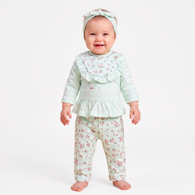 Infant Girls 3 Pcs Suit – Peach, Green & Yellow Winter Outfit Set (3-6 Months)