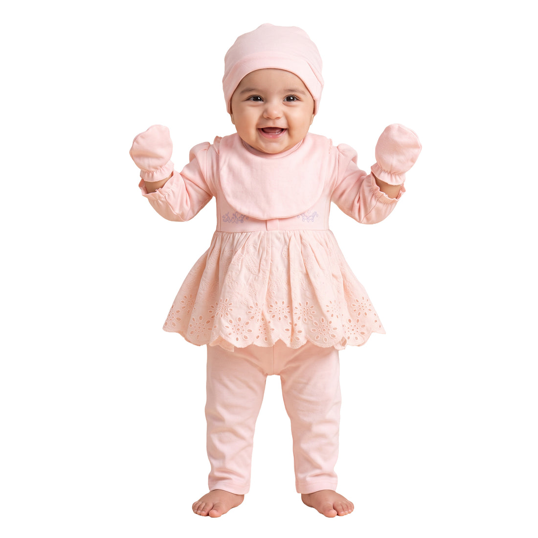 Infant Girls 3 Pcs Suit – Peach, Green, Pink & Yellow Set (3-6 Months)