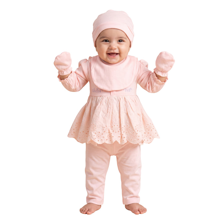 Infant Girls 3 Pcs Suit – Peach, Green, Pink & Yellow Set (3-6 Months)