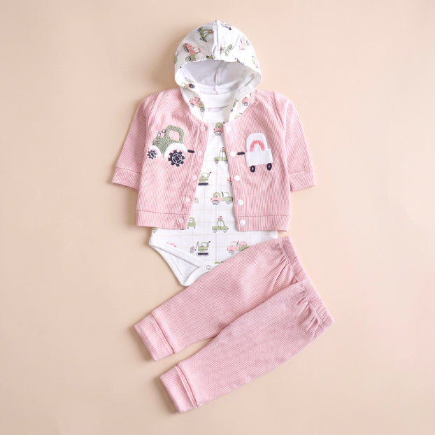 Infant Girls 3 Pcs Suit – Skin, Pink & Green Winter Outfit Set (3-6 Months)