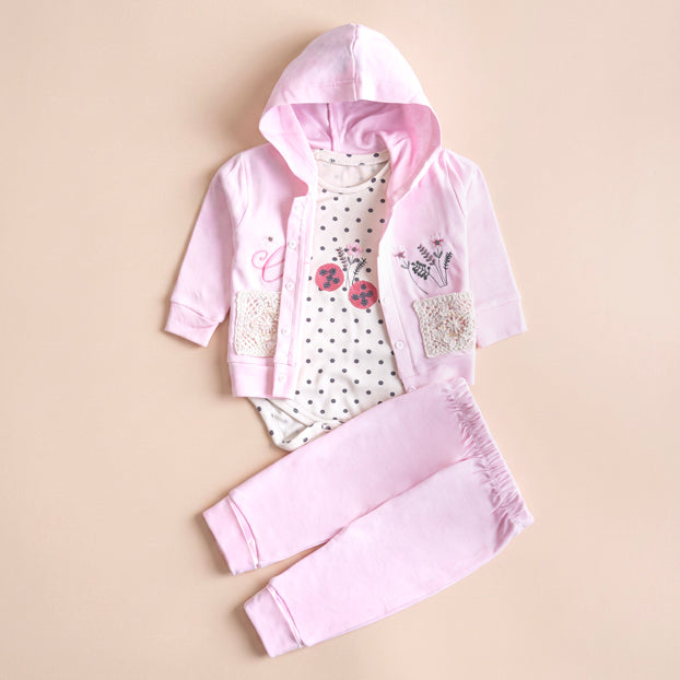 Infant Girls 3 Pcs Suit – Soft Green, Peach & Pink Baby Set (3-6 Months)