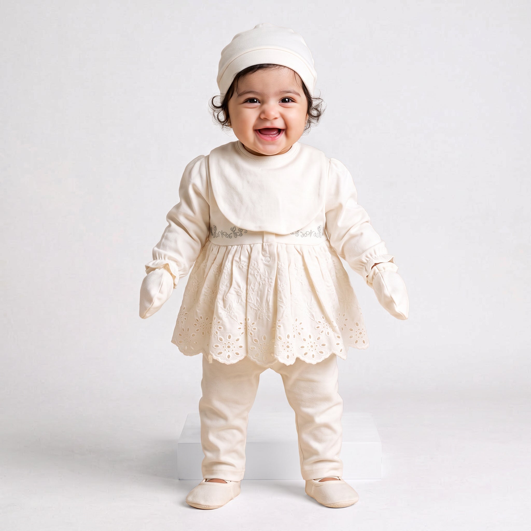 Infant Girls 3 Pcs Suit – Peach, Green, Pink & Yellow Set (3-6 Months)