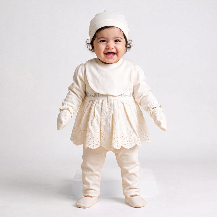 Infant Girls 3 Pcs Suit – Peach, Green, Pink & Yellow Set (3-6 Months)