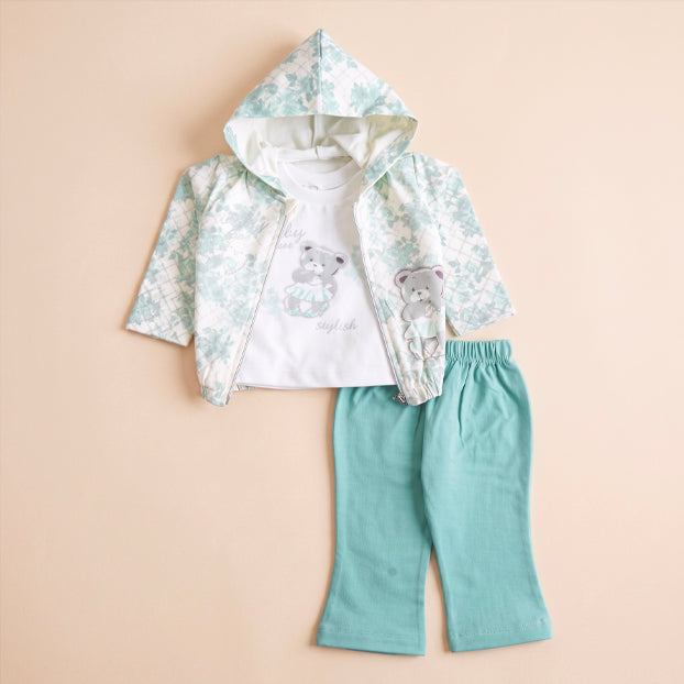 Infant Girls 3 Pcs Suit – Pink & Green Winter Outfit Set (6-9 & 9-12 Months)