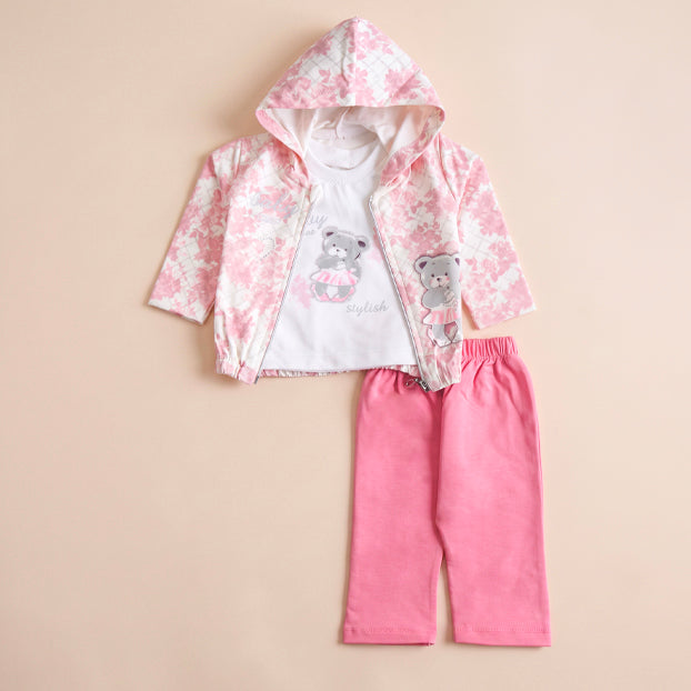 Infant Girls 3 Pcs Suit – Pink & Green Winter Outfit Set (6-9 & 9-12 Months)