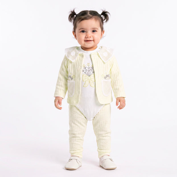 Infant Girls 3 Pcs Suit – Peach, Pink & Yellow Winter Set (3-6 Months)