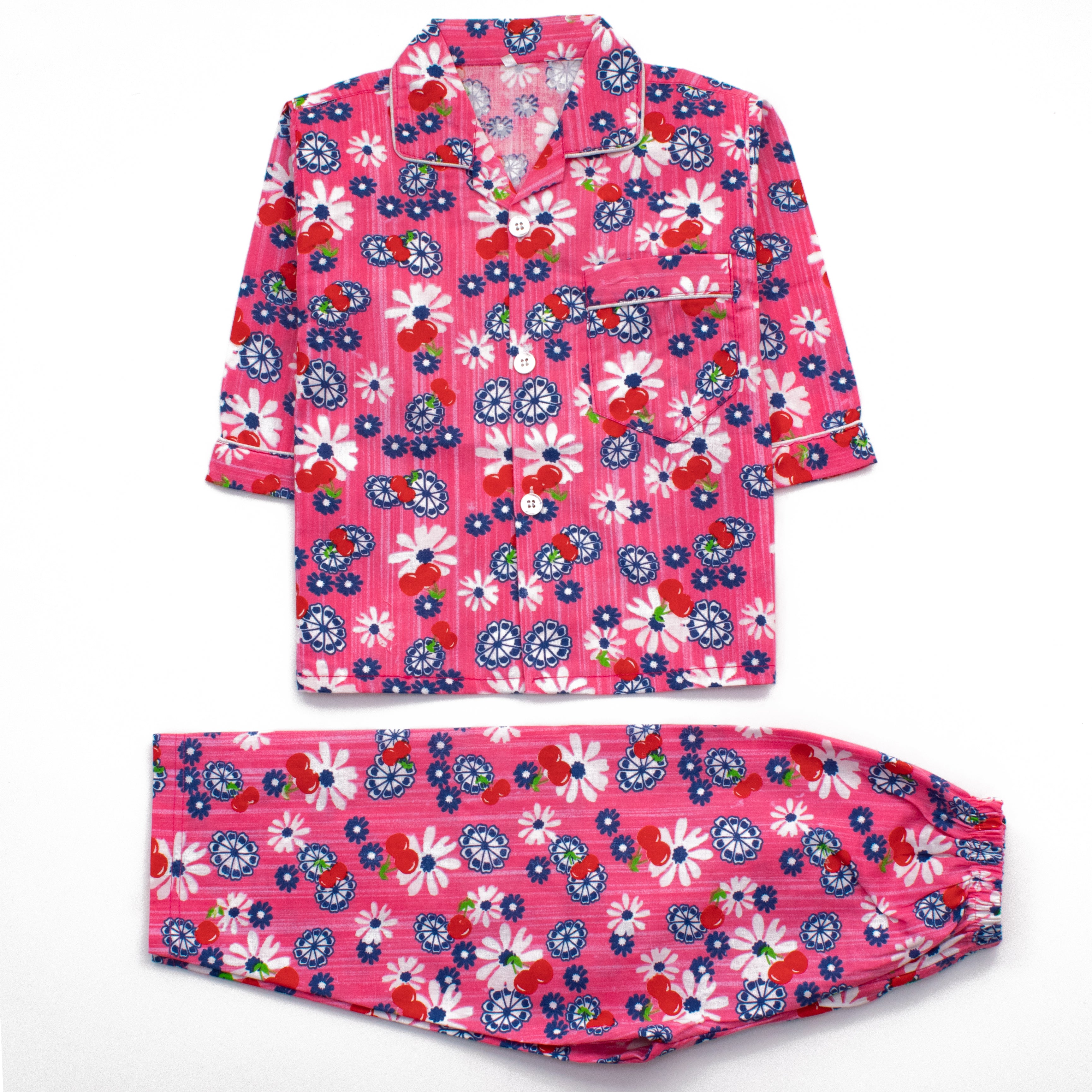 Girls Night Suit Full Sleeves Color T-Pink Code-SY