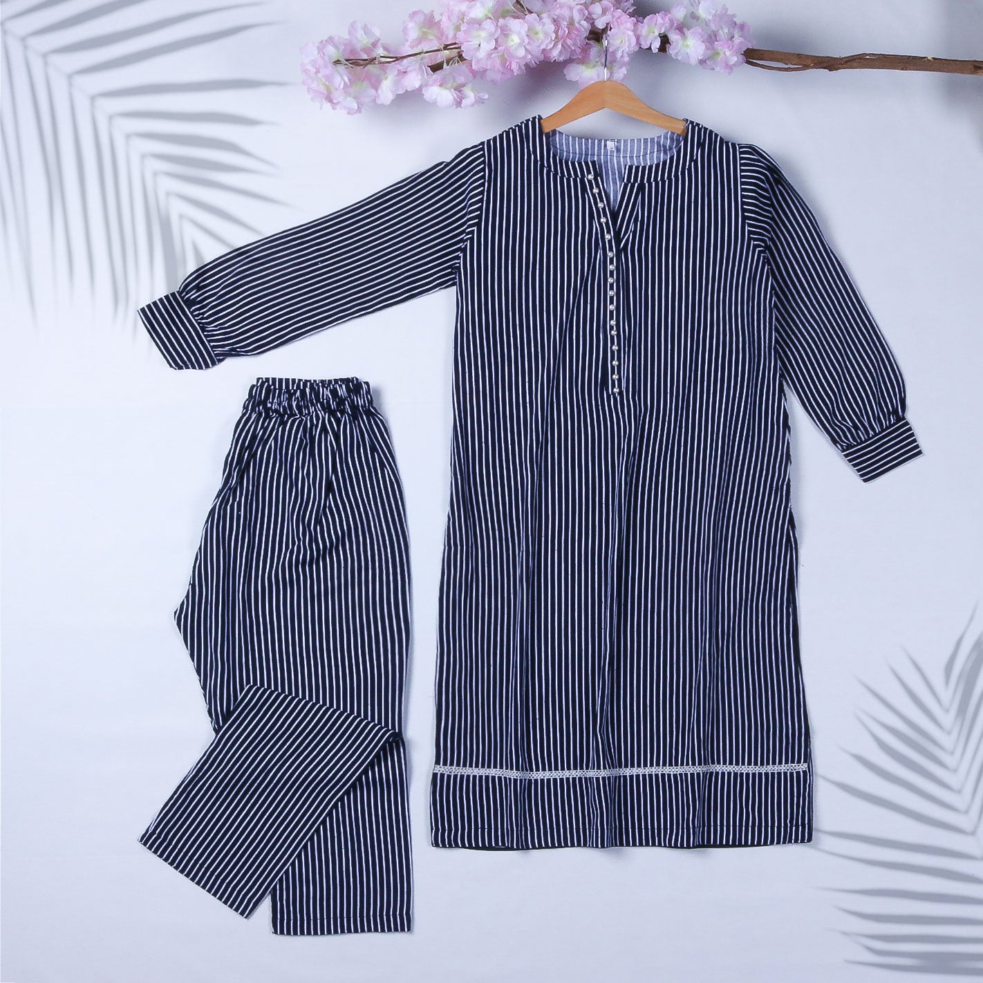 Women's 2Pcs Printed Suit Color Navy-Blue