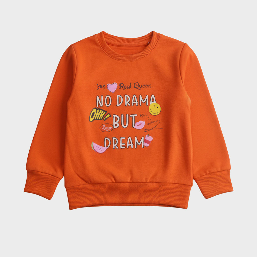 Girls Printed Full Sleeve Sweat Shirt ( No drama )