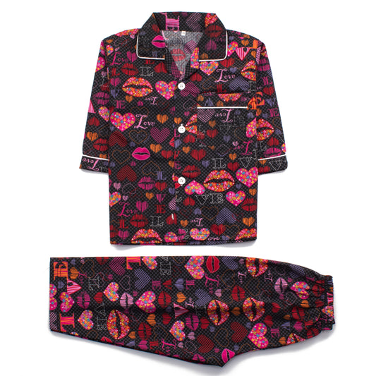 Girls Night Suit Full Sleeves Color Black Code-F
