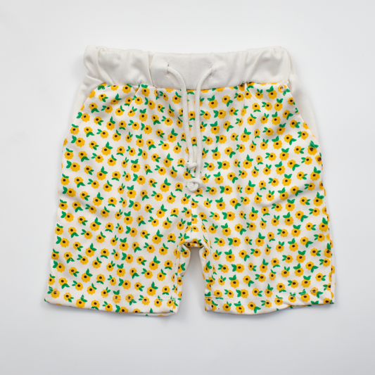 Girls Cotton Short Color White ( Yellow-Flower )