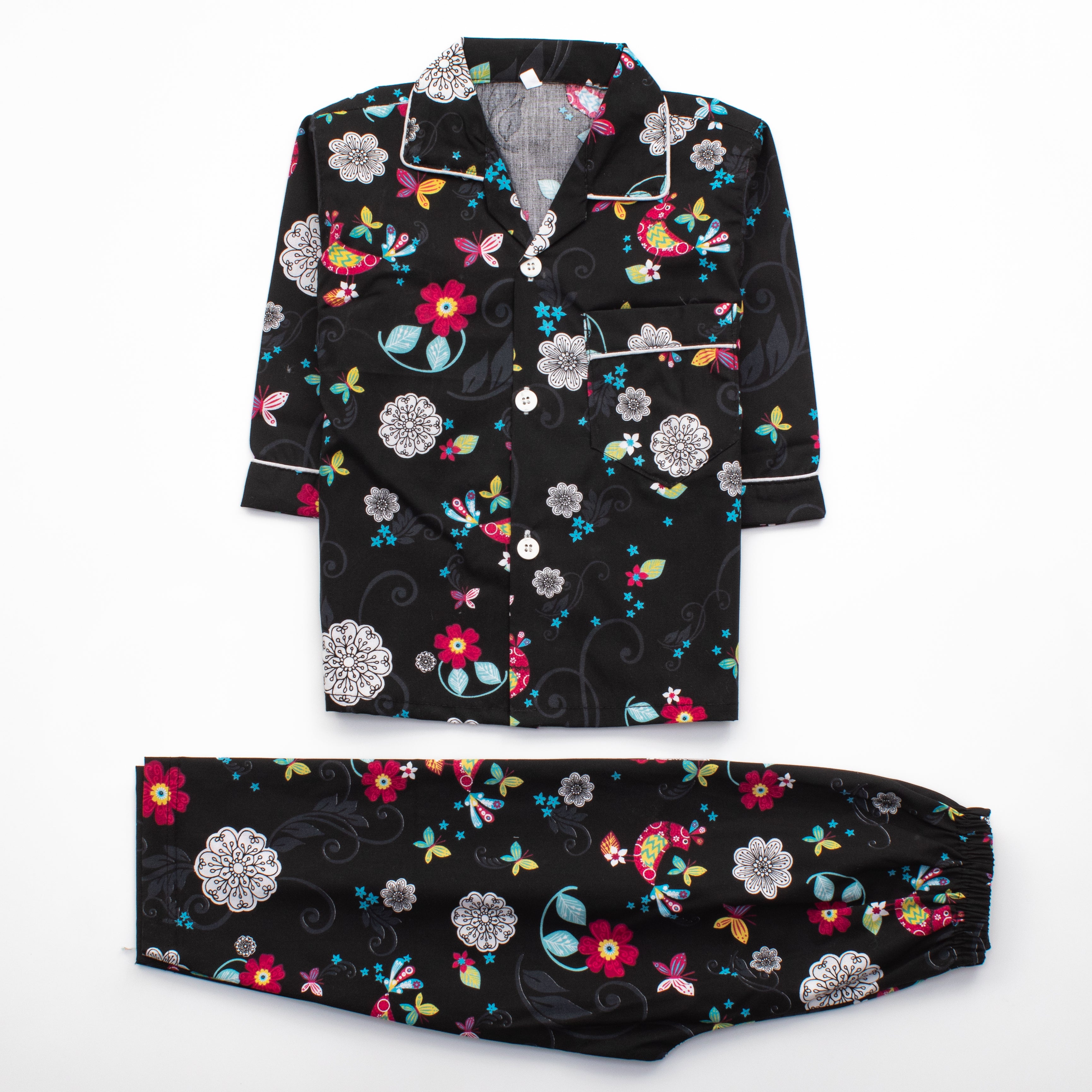 Girls Night Suit Full Sleeves Color Black Code-E