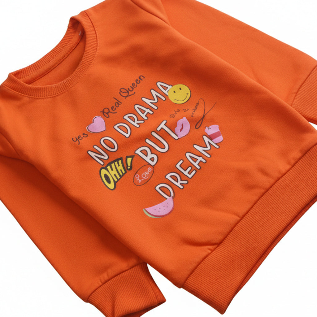 Girls Printed Full Sleeve Sweat Shirt ( No drama )