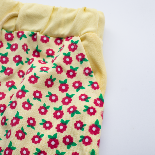 Girls Cotton Short Color White ( Yellow-Flower )