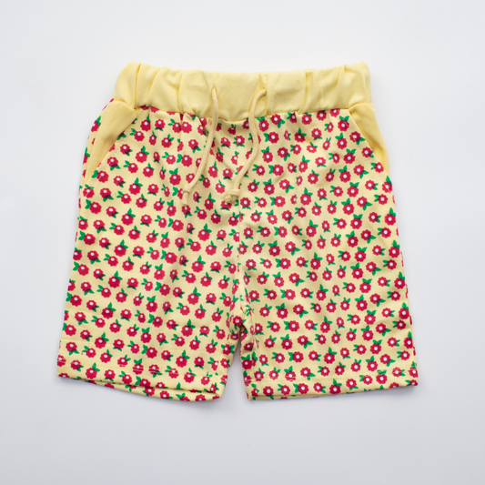 Girls Cotton Short Color White ( Yellow-Flower )
