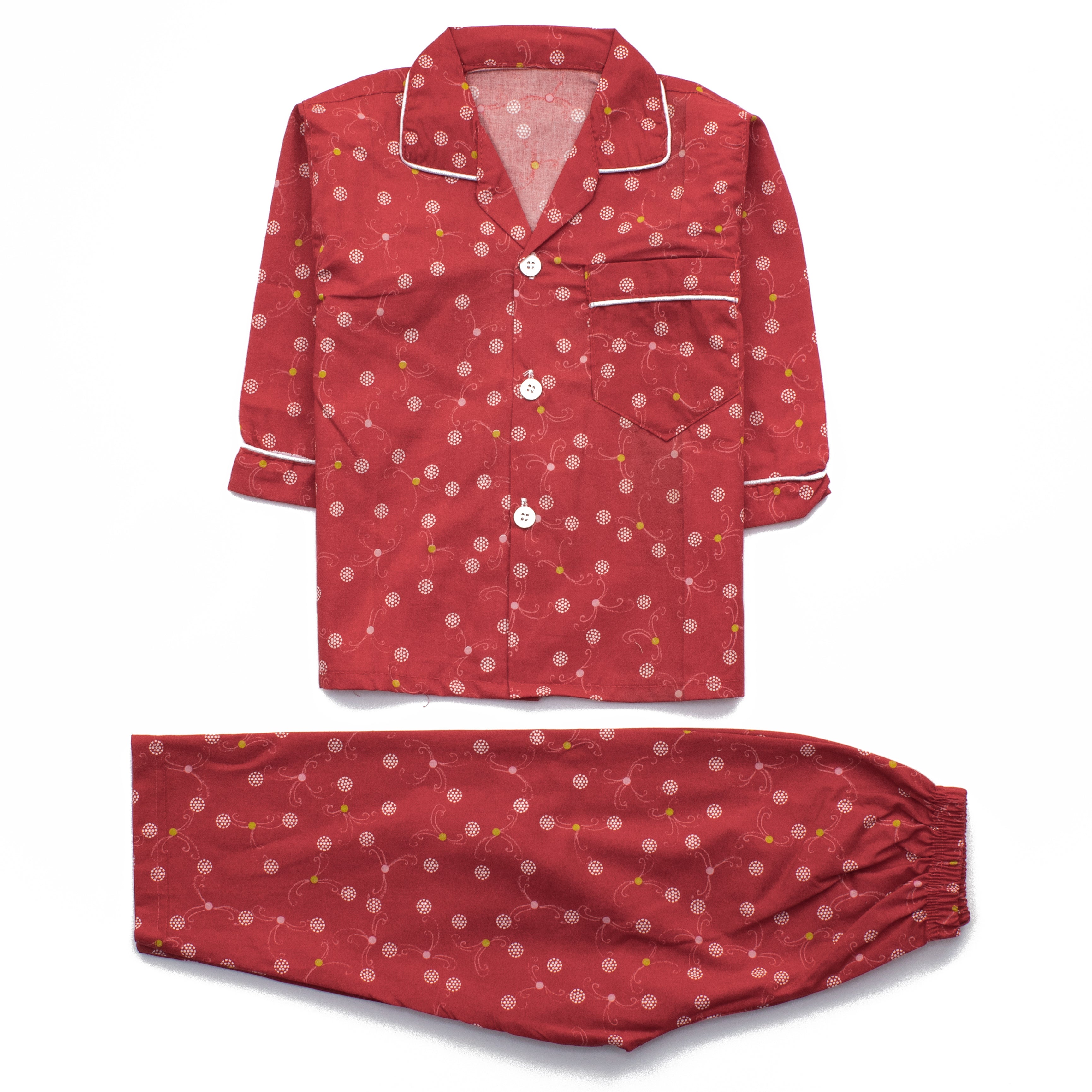 Girls Night Suit Full Sleeves Color Red Code-D