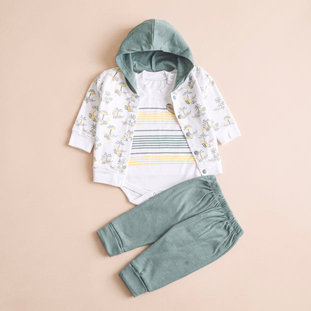 Infant Boys 3 Pcs Suit – Green & Pink Winter Outfit Set (3-6 Months)
