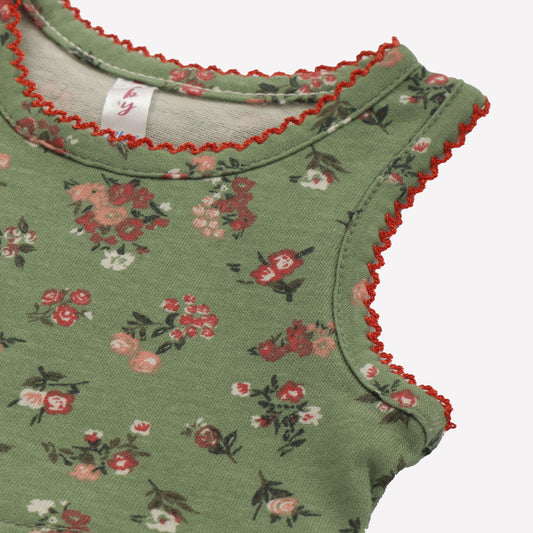 Girls Printed Frock Color Olive