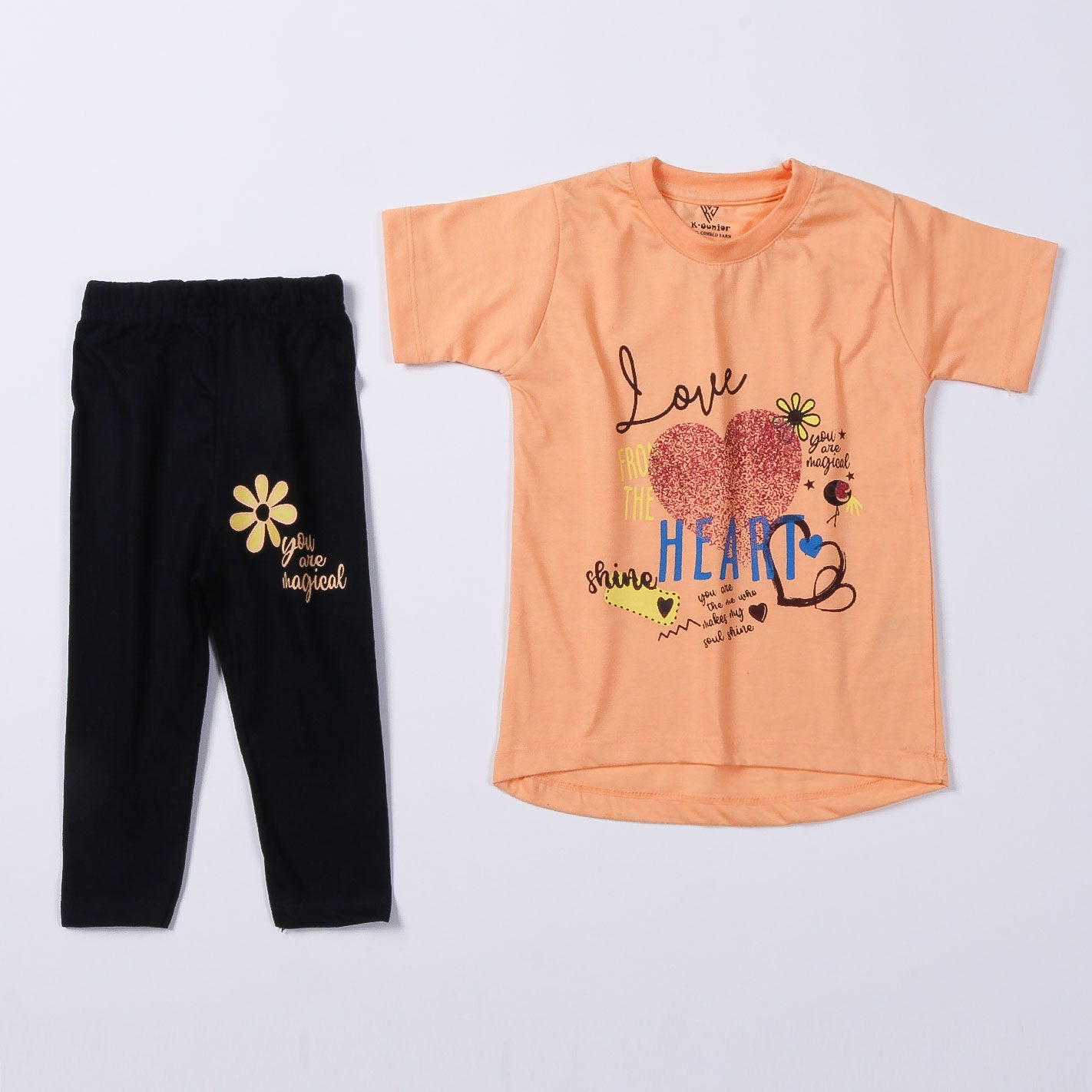 Girls Half Sleeves 2 Piece Suit (Love-Heart)