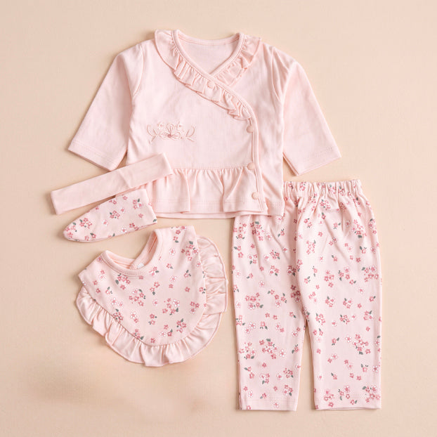 Infant Girls 3 Pcs Suit – Peach, Green & Yellow Winter Outfit Set (3-6 Months)