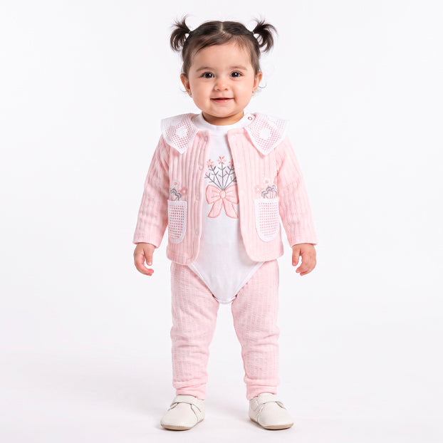 Infant Girls 3 Pcs Suit – Peach, Pink & Yellow Winter Set (3-6 Months)