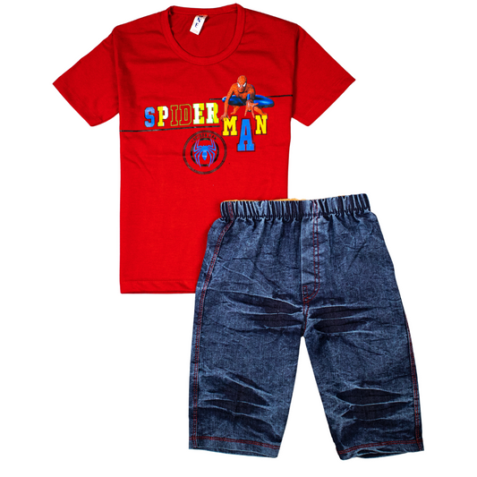 Boys Half Sleeves 2 Piece Suit (Spider)