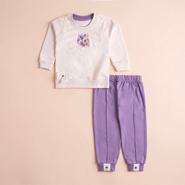 Infant Girls 2 Pcs Suit – Purple, Pink & Green Winter Set (6-9 & 9-12 Months)