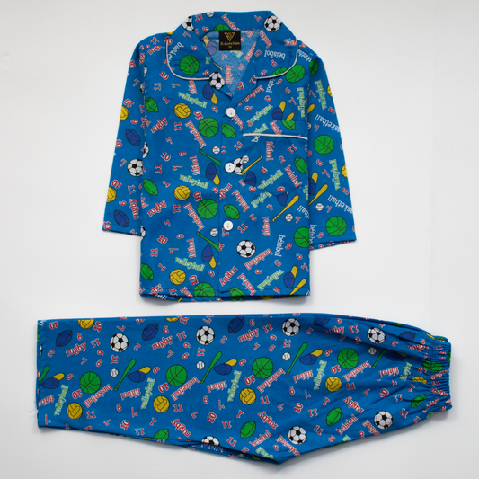 Boys Night Suit Full Sleeves Color Royal-Blue Code-D