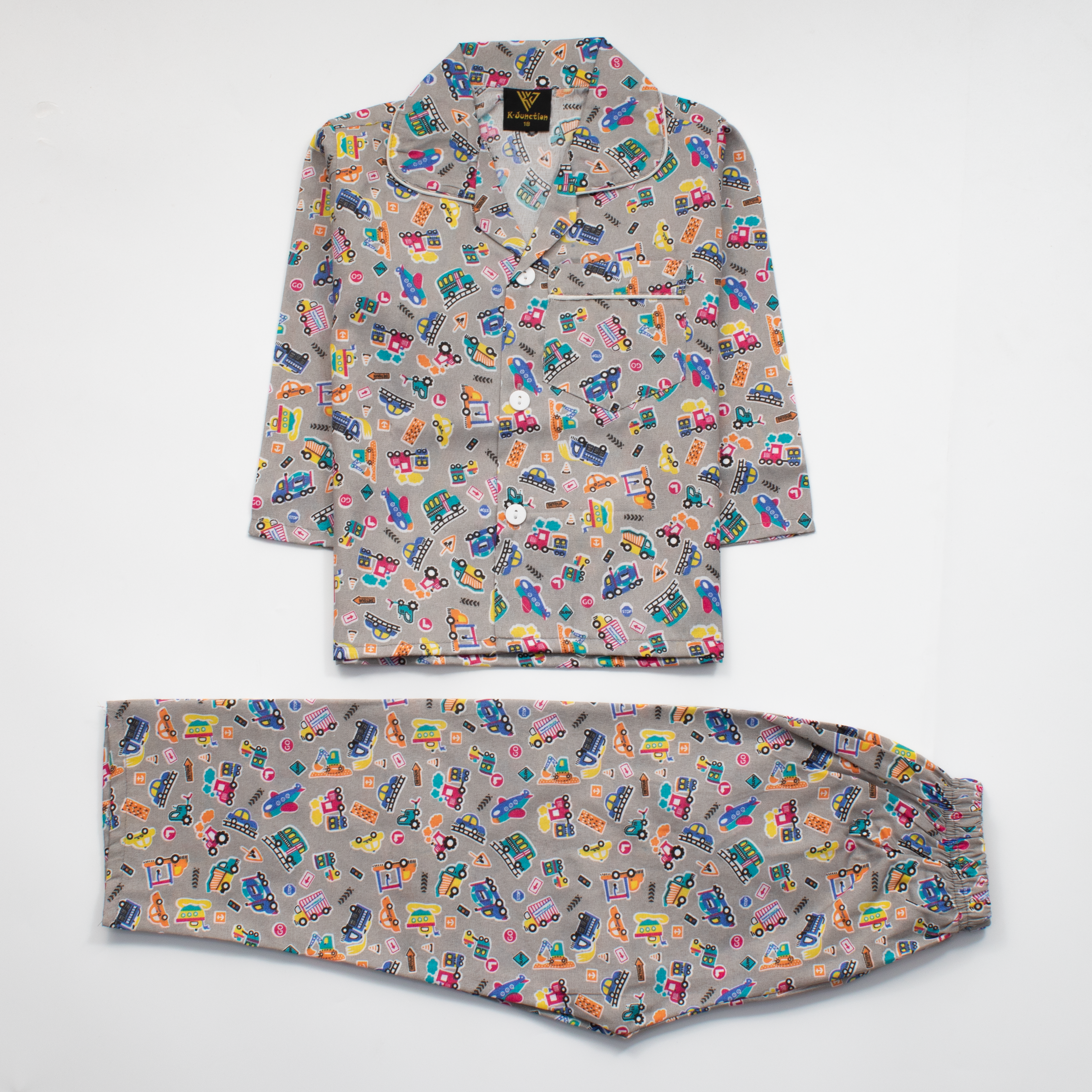 Boys Night Suit Full Sleeves Color Light-Grey Code-D